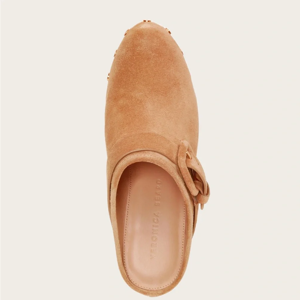Veronica Beard Dacey Suede Studded Block Clogs in sand sz 10 M (F 655) - Picture 5 of 16
